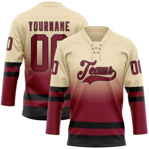 Custom Cream Crimson-Black Fade Fashion Hockey Lace Neck Jersey