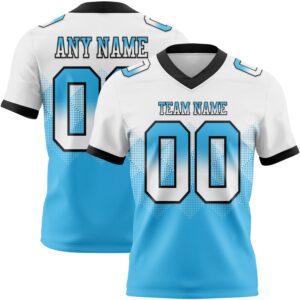 Custom White Sky Blue-Black Authentic Gradient Square Shape Flag Football Jersey