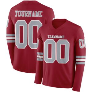 Custom Cardinal Gray-White Long Sleeve Authentic Football Jersey