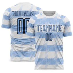 Custom White Light Blue-Black Argentina Stripes Sports Sublimation Soccer Uniform Jersey