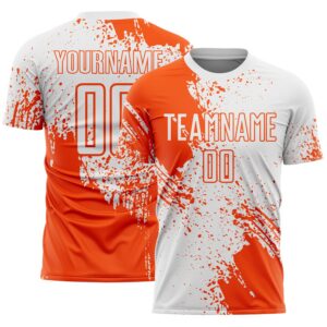 Custom White Orange Abstract Brush Stroke Sports Sublimation Soccer Uniform Jersey