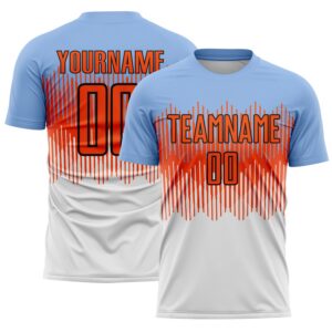 Custom Light Blue Orange Black-White Colombia Gradient Lines Sublimation Soccer Uniform Jersey